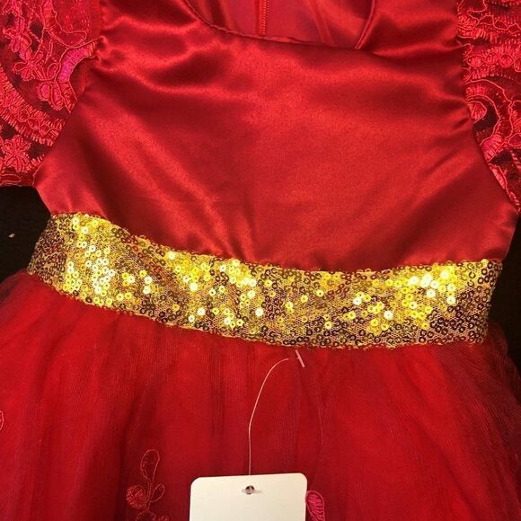 Beautiful Red/Gold Formal Dress Sz. 0/6Mos. NWT - Picture 2 of 5